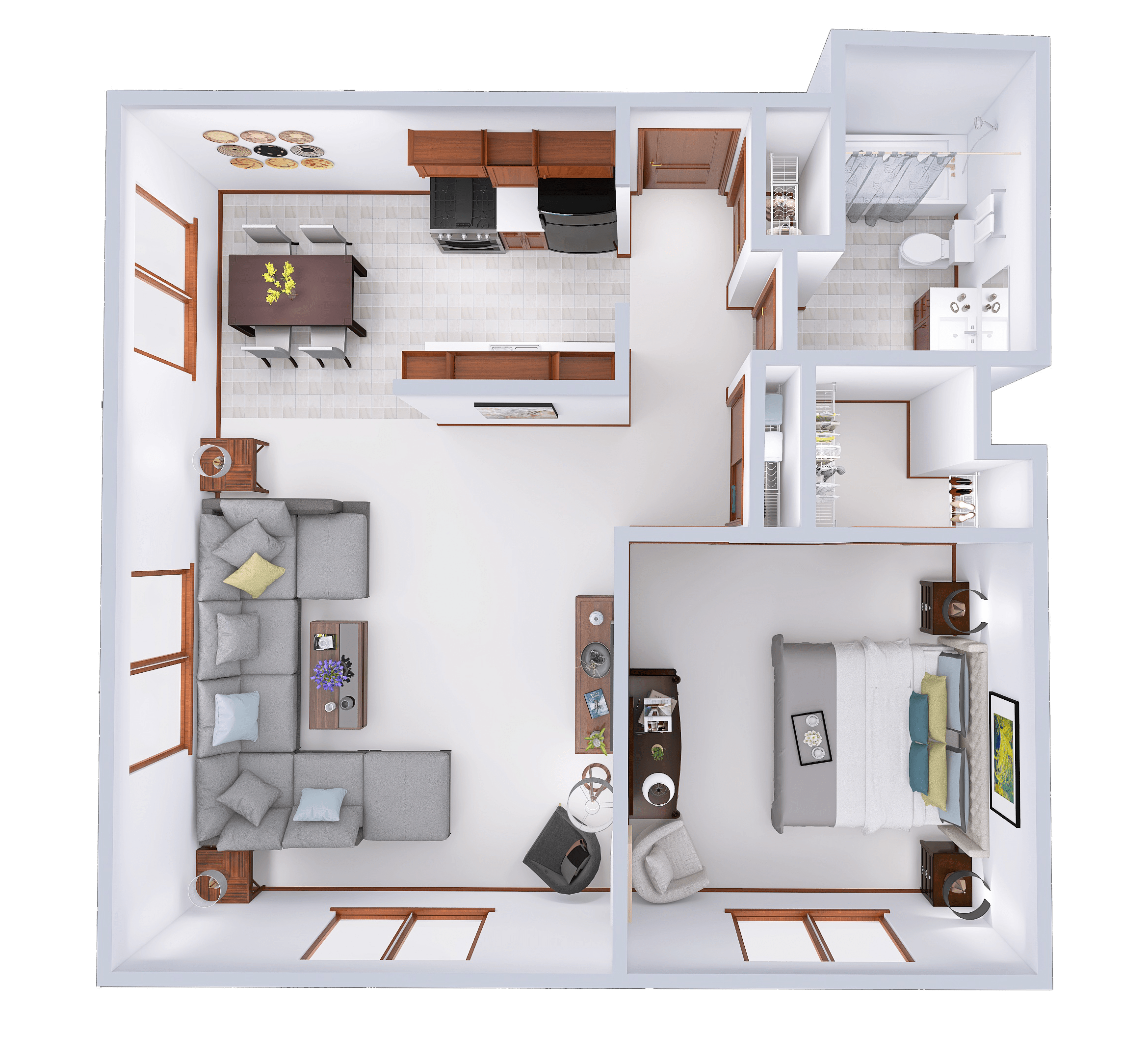 Floor plan for 1 bed, 1 bath, 745 sqft